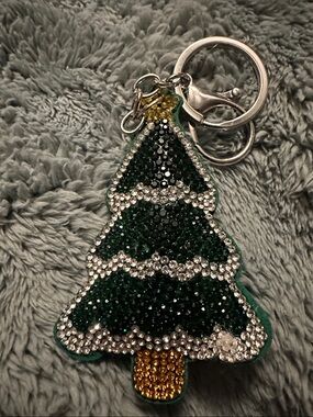 Green Crystal Christmas Tree Keychain - Sparkling Accent